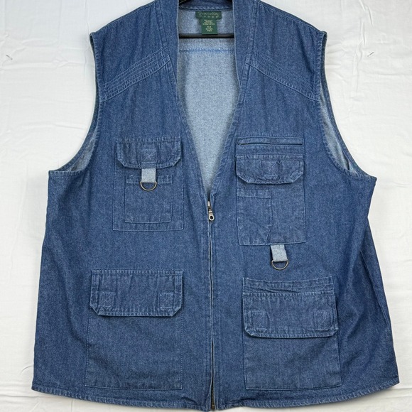 Scandia Woods Mens XLG Denim Vest Utility Cargo Pockets Full Zip Sleeveless - Picture 1 of 5